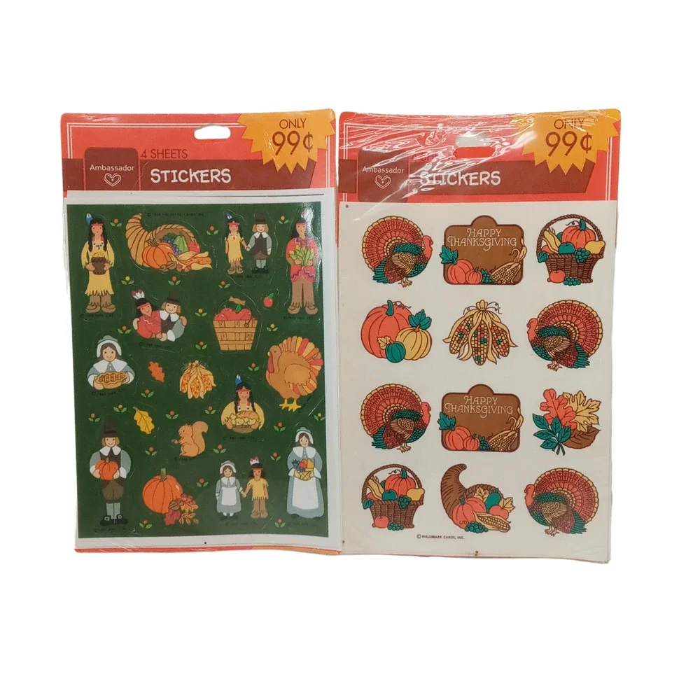 🦃🎃Vintage Hallmark Thanksgiving Stickers Ambassador Sealed Fall 2 Packs🙏🏻🫂